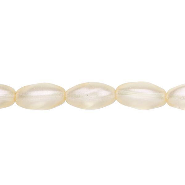 Bead, Czech pressed glass, pearlized cream, 12x7mm twisted oval. Sold per 15-1/2" to 16" strand, approximately 30 beads. image number 0