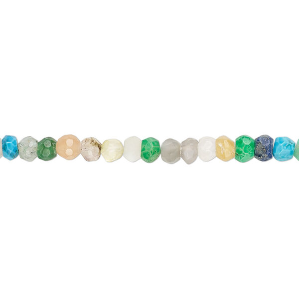 Multi-gemstone 1pkg1, hand-cut faceted rondelle bead C grade, 12 inch 3x2mm-4x3mm image number 0