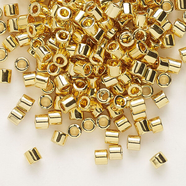 Seed bead, Delica®, glass, pkg/250g, #8 round, opaque 24Kt gold-plated (DBL-0031). image number 0