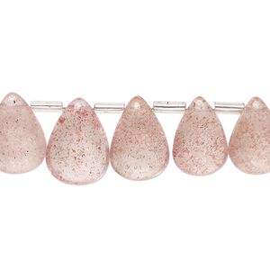 Strawberry quartz 1pkg1, hand-cut top-drilled flat teardrop bead natural 8 inch graduated 11x9mm-15x10mm