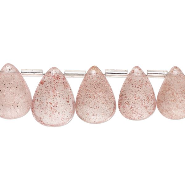 Strawberry quartz 1pkg1, hand-cut top-drilled flat teardrop bead natural 8 inch graduated 11x9mm-15x10mm image number 0