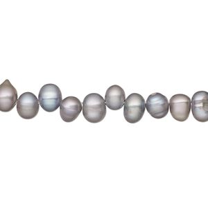 Pearl, cultured freshwater (dyed), silver peacock, 6x5mm-7x6mm top-drilled rice, B- grade, Mohs hardness 2-1/2 to 4. Sold per 16-inch strand.
