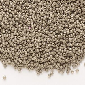 Seed bead, Miyuki, glass, pkg/35g, #15 rocaille, opaque matte galvanized pewter, (RR-2091).