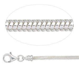 Chain 1pkg1 sterling silver snake, 2mm / lobster claw clasp / fits 2mm hole, 18 inch