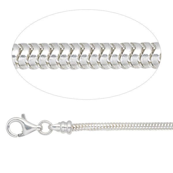 Chain, sterling silver, 2mm snake, 18 inches with lobster claw clasp and (2) 4mm end caps. Sold individually. image number 0