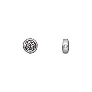Bead, TierraCast®, antique silver-plated pewter (tin-based alloy), 7mm double-sided flat round with Celtic knot. Sold per pkg of 4.
