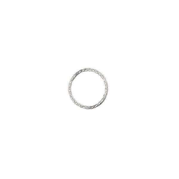 Jump ring, silver-plated brass, 10mm twisted round, 8.4mm inside diameter, 21 gauge. Sold per pkg of 100. image number 0