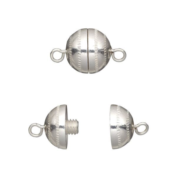 Clasp, barrel, silver-finished brass, 11mm textured round. Sold per pkg of 4. image number 0