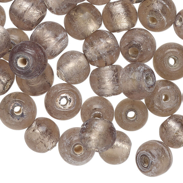 Bead, lampworked glass, translucent grey, 8mm round with swirl design. Sold per 2-ounce pkg, approximately 75 beads. image number 0