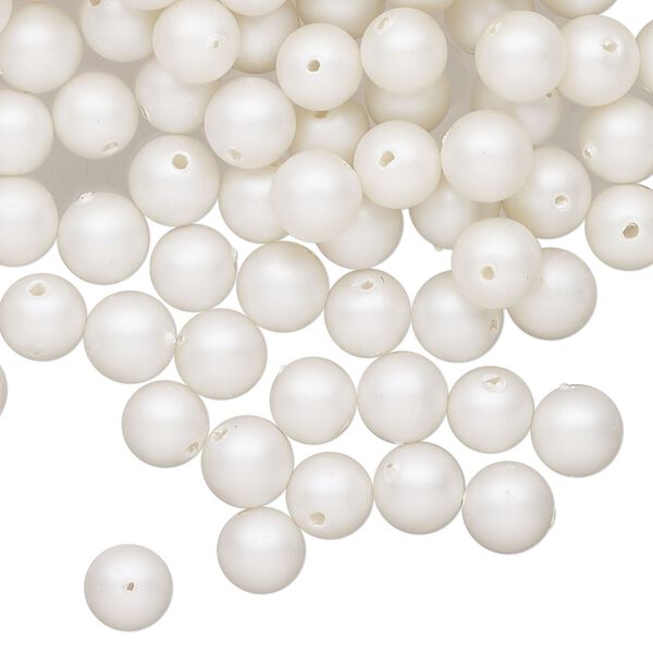 Bead, acrylic pearl, satin white, 6mm round. Sold per 2-ounce pkg, approximately 385 beads. image number 0
