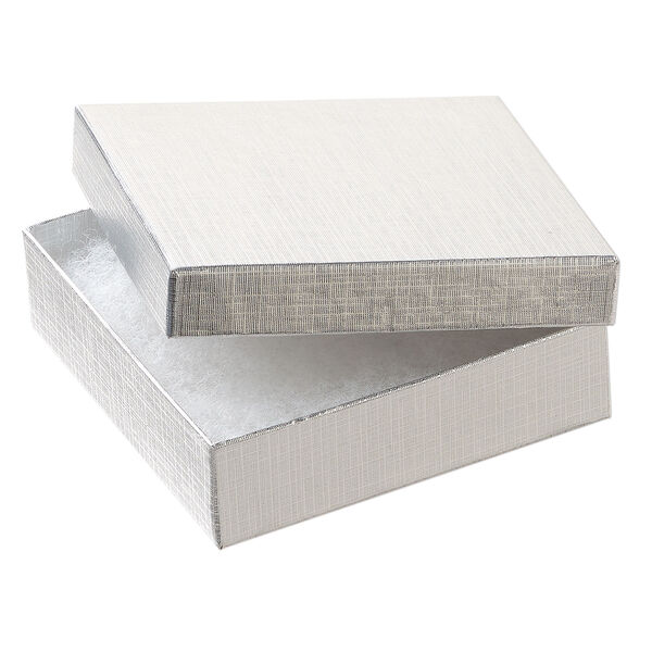 Box 1pkg6, paper and "cotton" filled, silver 3-1/2 x 3-1/2 x 1 inches square image number 1