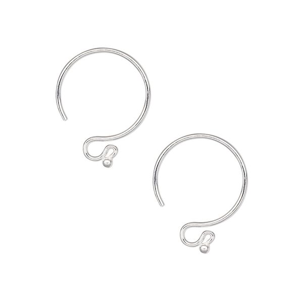Ear wire French hook 1pkg10 silver-plated, 15mm / 1.5mm ball / open loop, 20 gauge brass 5 pair image number 0
