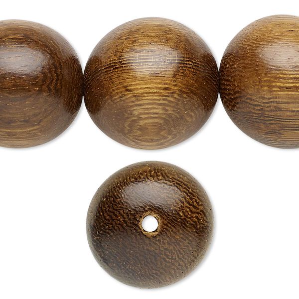 Bead, robles wood (waxed), 19-20mm hand-cut round. Sold per 15-1/2 to 16-inch strand. image number 0