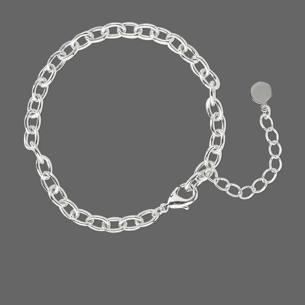 Chain, rhodium-plated pewter (tin-based alloy), 5mm oval cable, 6-1/2 inches with 1-3/4 inch extender chain and lobster claw clasp. Sold individually. image number 0