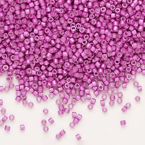 Seed bead, Delica®, glass, pkg/50g, #11 round, opaque semi-matte galvanized magenta (DB-1184).