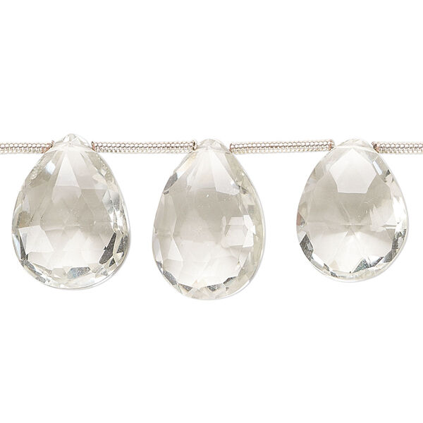 Bead, green quartz (heated), light, 15x11mm-19x13mm hand-cut top-drilled faceted puffed teardrop, B+ grade, Mohs hardness 7. Sold per pkg of 12. image number 0