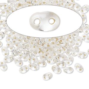 Seed bead, Preciosa Twin™ Czech glass, pkg/50g, 5x2.5mm oval, transparent silver-lined clear, (78102).