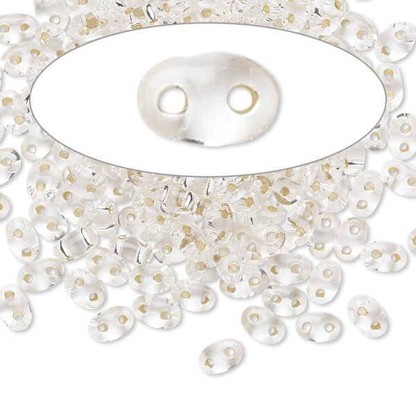 Seed bead, Preciosa Twin™ Czech glass, pkg/50g, 5x2.5mm oval, transparent silver-lined clear, (78102). image number 0