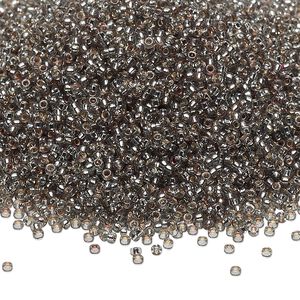Seed bead, Miyuki, glass, pkg/35g, #15 rocaille, Duracoat® transparent silver-lined dark seafoam, (RR-4274).