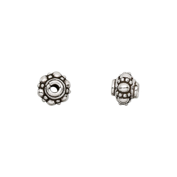 Bead, antiqued sterling silver, 8x6mm beaded rondelle. Sold per pkg of 4. image number 0