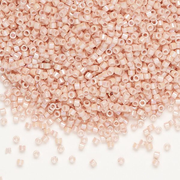 Seed bead, Delica®, glass, pkg/7.5g, #11 round, opaque rainbow gold luster salmon (DB-0207-1). image number 0