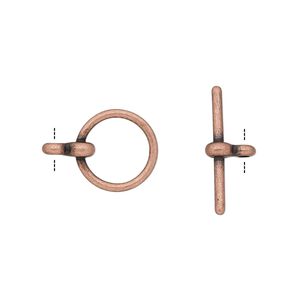 Clasp, toggle, antique copper-plated "pewter" (zinc-based alloy), 12mm smooth round. Sold per pkg of 10.