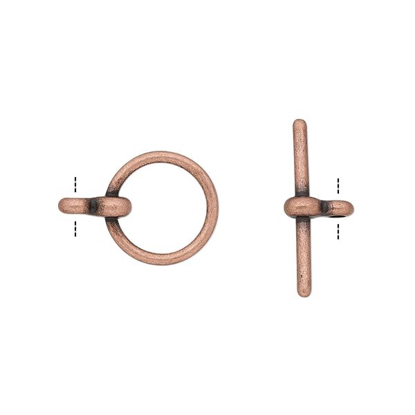 Clasp, toggle, antique copper-plated "pewter" (zinc-based alloy), 12mm smooth round. Sold per pkg of 10. image number 0