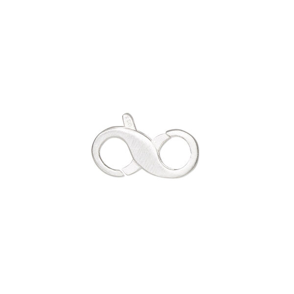 Clasp, lobster claw, satin-finished sterling silver and steel, 16x7.5mm double-ended infinity. Sold individually. image number 0