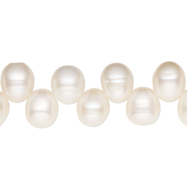 Pearl, cultured freshwater (bleached), white, 10x8mm rice, D grade. Sold per 15-inch strand. image number 0
