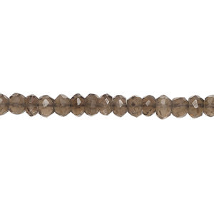 Smoky quartz 1pkg1, hand-cut faceted rondelle bead, 13 inch dark 4x2mm-5x4mm