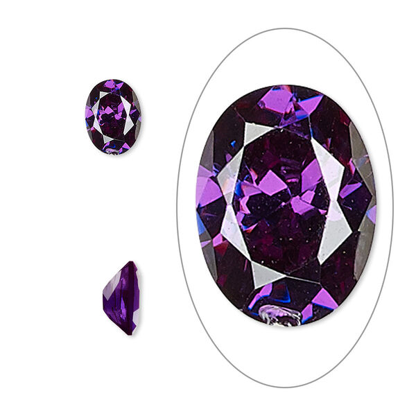 Gem, cubic zirconia, amethyst purple, 8x6mm faceted oval, Mohs hardness 8-1/2. Sold per pkg of 2. image number 0