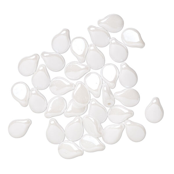 Bead, Preciosa Pip™, Czech pressed glass, opaque alabaster snow white luster, 7x5mm top-drilled pip, with 0.7-0.9mm hole. Sold per pkg of 30. image number 0