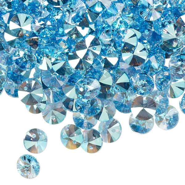 Drop 12pk aquamarine shimmer, Crystal Passions® 6mm pendant mini disk 6428 image number 1