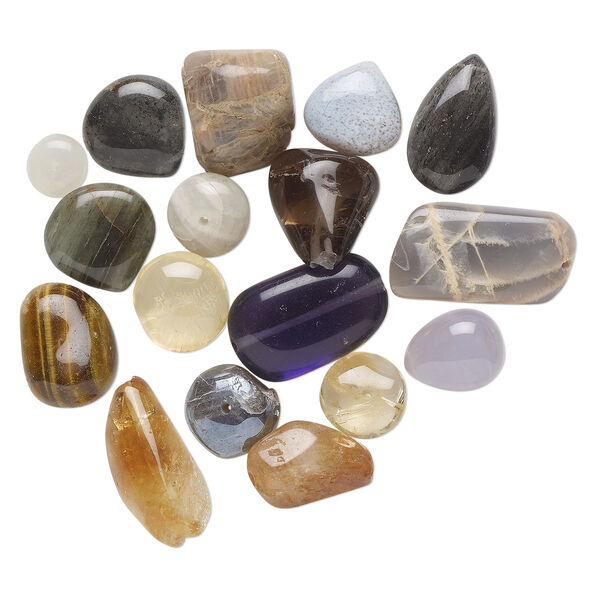 Multi-gemstone 1pkg1, hand-cut top-drilled / center-drilled mixed shape bead 2 oz mix 10x6mm-29x27mm image number 0