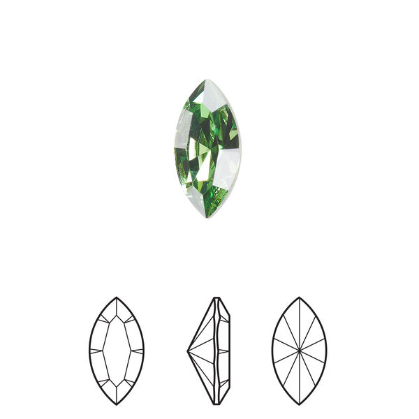 Fancy stone 2pk peridot foil back, Crystal Passions® Regenerated 15x7mm navette 4228 image number 0