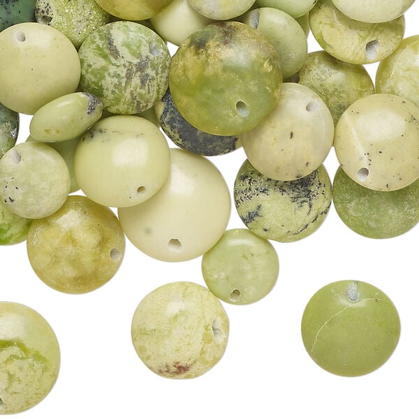 Serpentine 1pkg2oz, lentil-drilled puffed flat round bead natural, 8-12mm image number 0