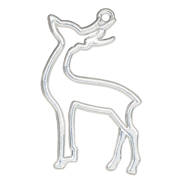 Component, resin frame, silver-finished "pewter" (zinc-based alloy), 36x24mm open reindeer. Sold per pkg of 4. image number 0