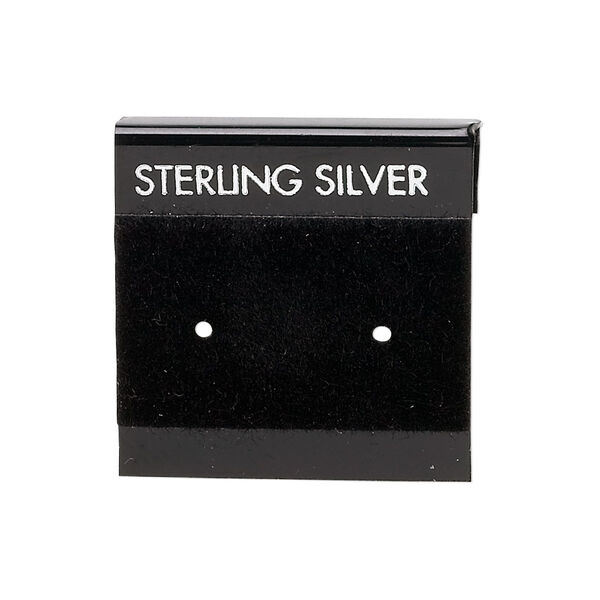 Earring card, flocked plastic, black and silver, 1x1-inch square with "STERLING SILVER." Sold per pkg of 100. image number 0