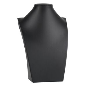 Display, necklace, leatherette, black, 10 x 6-1/2 x 3-3/4 inches. Sold individually.