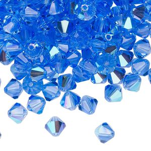 Bead 24pk sapphire glitter, Preciosa Czech crystal 6mm bicone