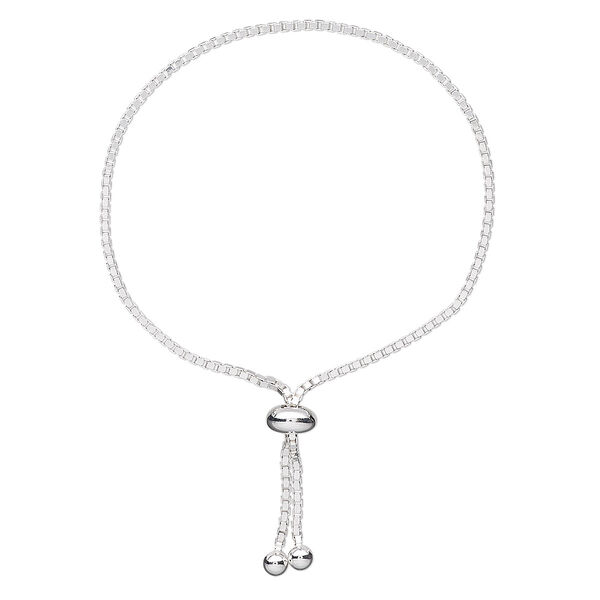 Chain, sterling silver and silicone, 1.4mm square box, 6 to 8-1/2 inches with 8x4mm adjustable slider rondelle. Sold individually. image number 0