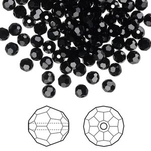 Bead 144pk jet, Crystal Passions® 4mm round 5000