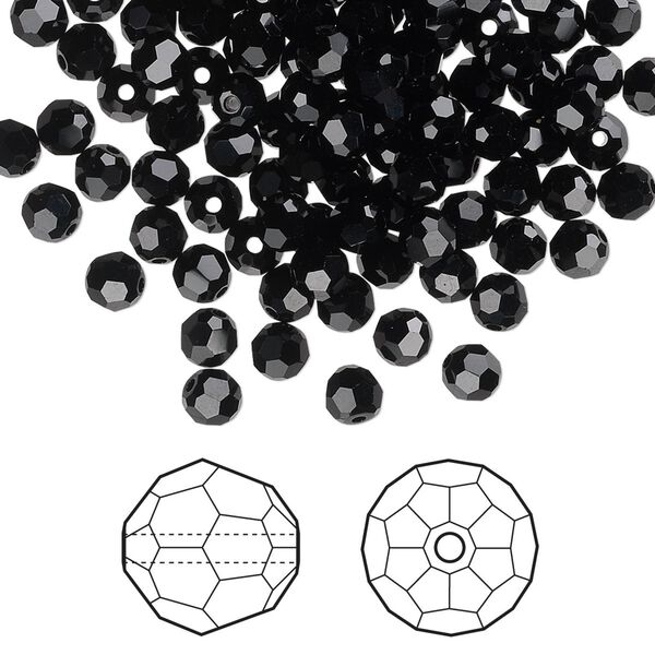 Bead 144pk jet, Crystal Passions® 4mm round 5000 image number 0
