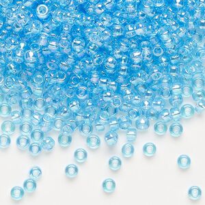 Seed bead, Miyuki, glass, pkg/250g, #8 rocaille, translucent rainbow aqua (RR-260).