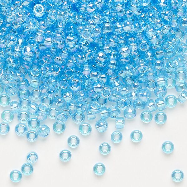 Seed bead, Miyuki, glass, pkg/250g, #8 rocaille, translucent rainbow aqua (RR-260). image number 0