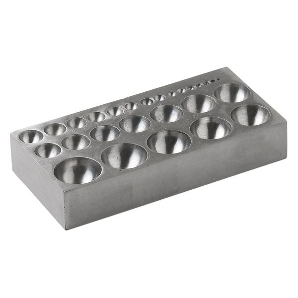 Dapping block, steel, 5 x 2-1/2 x 1-inch base with (27) 2-24mm half-sphere holes. Sold individually. image number 0