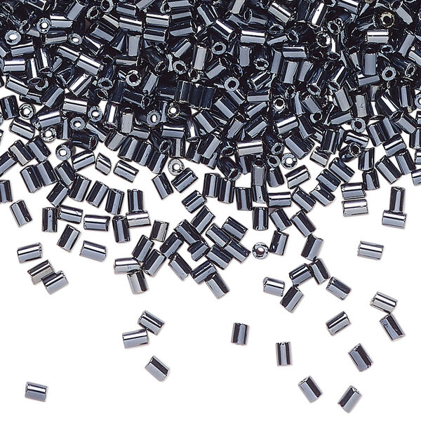 Bugle bead glass 1pk #1 round tube, 50 gram opaque black-hematite image number 0