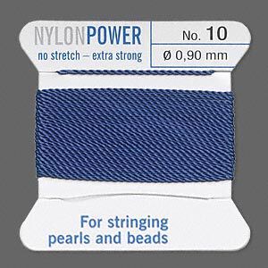 Thread, Griffin, nylon, blue, size #10. Sold per 2-meter card (approximately 78 inches).
