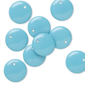 Drop, Preciosa, Czech pressed glass, opaque light Maya blue, 12mm flat round. Sold per pkg of 10.