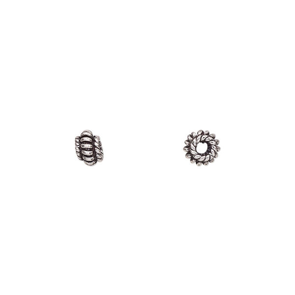 Bead, antiqued sterling silver, 5x4mm fluted rondelle. Sold per pkg of 15. image number 0
